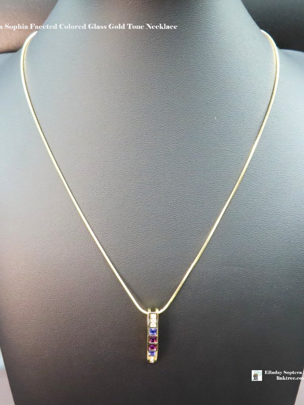 Lia Sophia Faceted Color Glass Gold Tone Pendant and Snake Chain Necklace